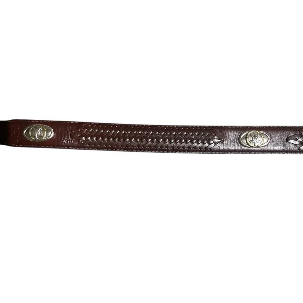 Onyx Brighton Brown Leather Golf Concho Belt Braided Silver And Gold Size 36